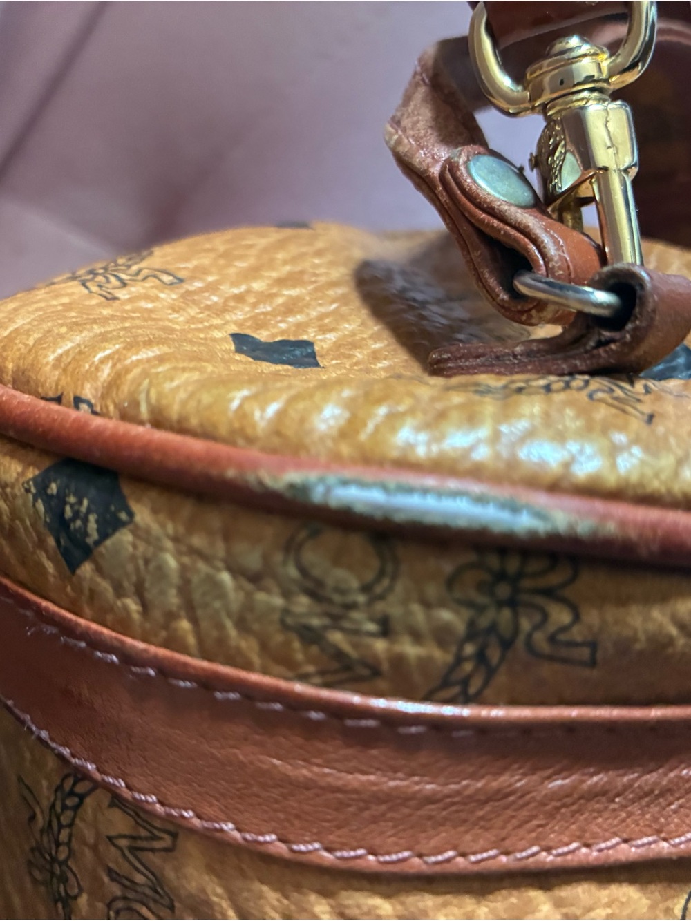 MCM Cognac Visetos Logo Crossbody Bag with Gold Plaque - Picture 5 of 8